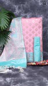 Baby Pink and Sea Blue Green Silk Contrast Zari Woven Banaras Salwar